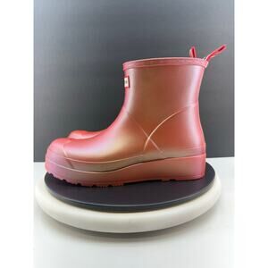 Hunter Original Play Short Nebula Womens Sz 10 Rain Boots Iridescent Coral Red